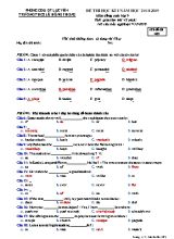 Đề thi học kỳ I môn Tiếng Anh Lớp 9 - Mã đề 485 - Năm học 2018-2019 - Trường THCS Lê Hồng Phong (Có đáp án)